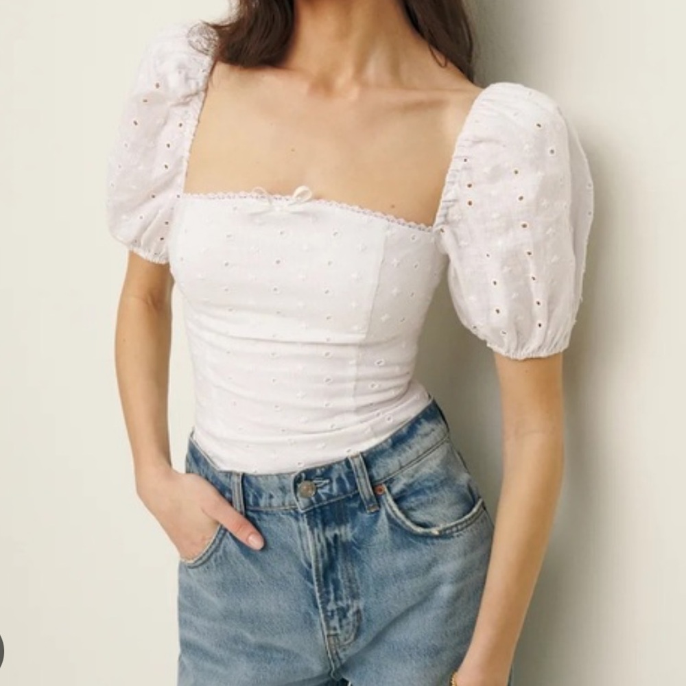 Reformation Marella Linen Top White Eyelet - Size 4
